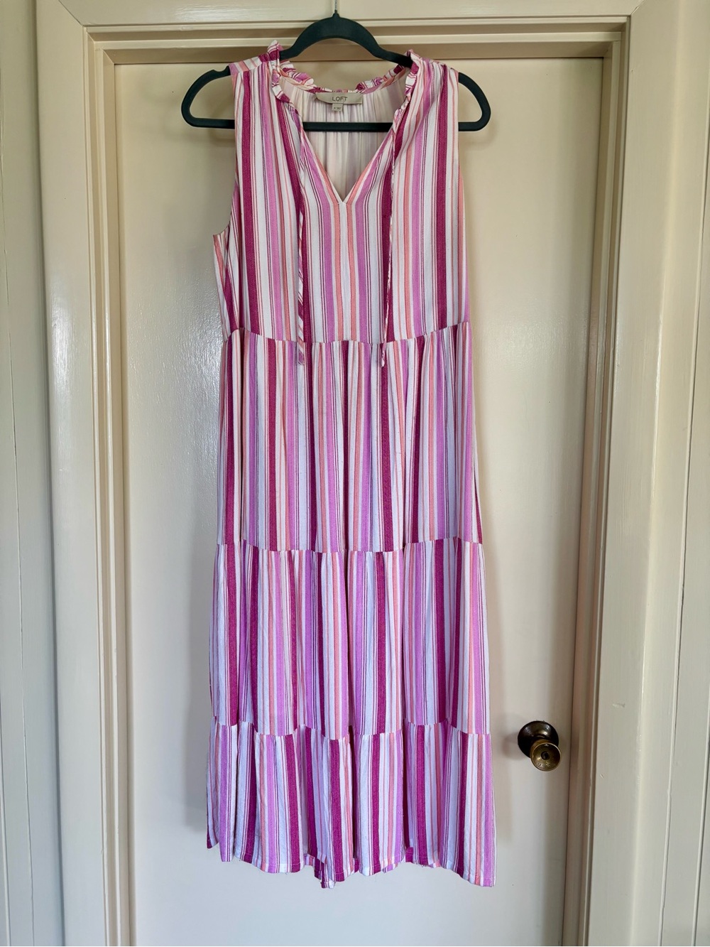 LOFT Pink Stripe Midi Summer Dress